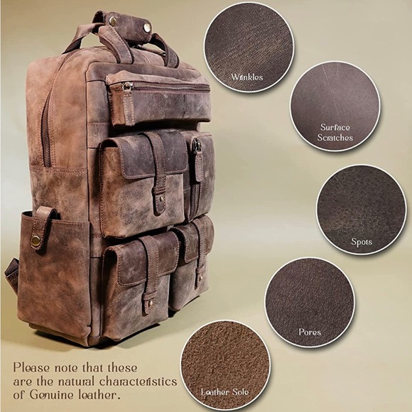 Luxeoria Genuine Leather Travel Backpack Handmade Retro Style NWT - Picture 5 of 15